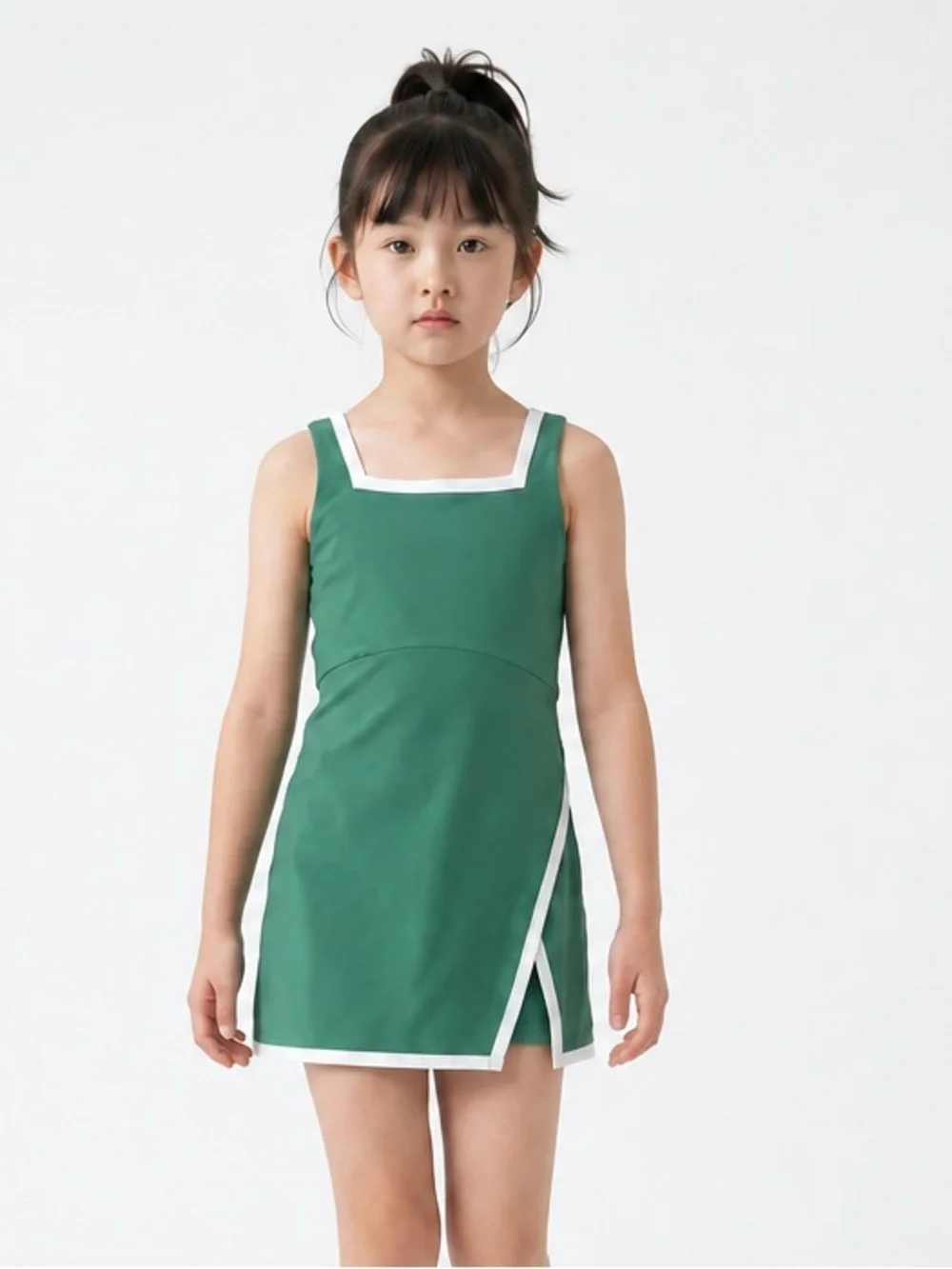 Old Navy Green Sleeveless Square-Neck Kids Dress with White Trim girls 8-10 M